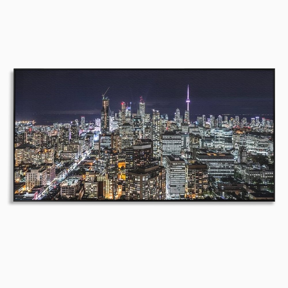 Tablou canvas cu panoramic nocturn cu toronto si cn tower, in rama de aluminiu negru